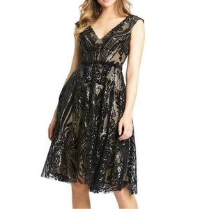 Mac Duggal 67514 Size 8 Nude Black Damask Sequined Sleeveless Formal Party Dress